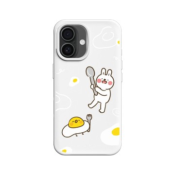 iPhone 16 SolidX 白 - 懶散兔與啾先生 Lazy Rabbit and Mr.Chu - 荷包蛋