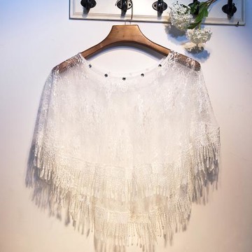 新款超仙外套韓版寬松蕾絲套頭披肩短款薄款休閑防曬衣小外套斗篷