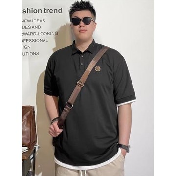 潮牌大碼印花翻領短袖polo衫男裝夏季肥佬加肥加大碼寬松休閑上衣