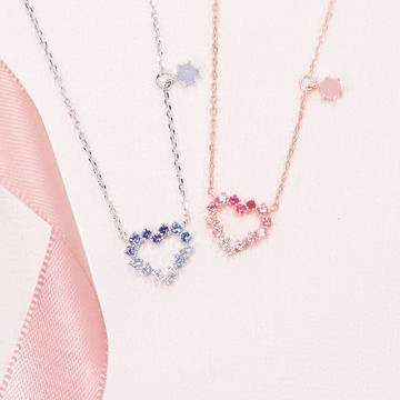 L'amour 粉紅漸變愛心頸鏈 (玫瑰金)