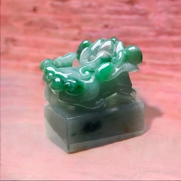 【招財神獸】冰飄陽綠翡翠貔貅印章|天然緬甸玉翡翠A貨|送禮