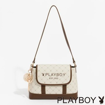 PLAYBOY - 斜背包附短背帶  Bunny Lattice系列 - 咖啡色