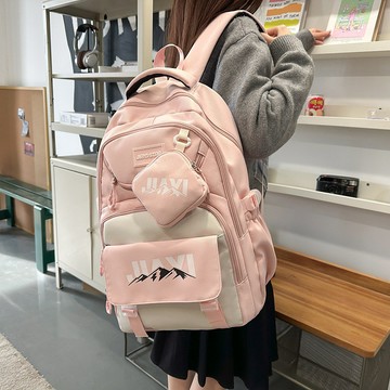 免運💯開學季新款學生書包初中生高中生休閒背包大容量日係韓版雙肩包女時尚休閒後背包 護脊防潑水大口袋雙肩背包 0NLO