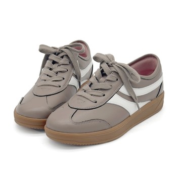 Wenona 甜感線條復古真皮撞色厚底德訓鞋休閒小白鞋