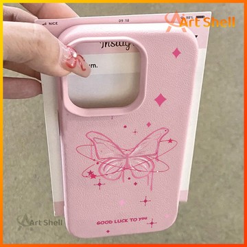 蘋果16promax 手機殼粉蝶幸運祝圖iPhone 15新款14 13 12 11 7P8P手機保護套xs xr創意