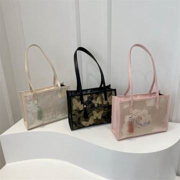 流蘇個性潮大容量通勤大包包女2024新款花朵刺繡質感單肩潮托特包