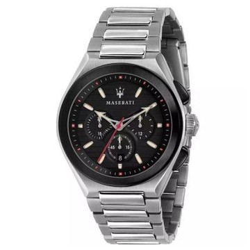 MASERATI 瑪莎拉蒂 經典黑鋼三眼計時腕錶43mm(R8873639002) 附提袋