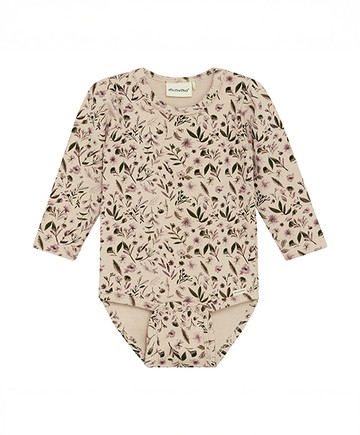 植物拓印褐色內刷毛長袖包屁衣62cm