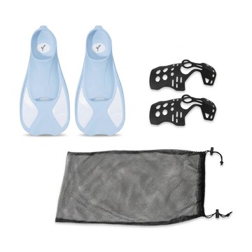 It's Life  自由潛水 藍色短蛙鞋 + 網袋 + 造型固定器 2入組  XXS  淡藍色