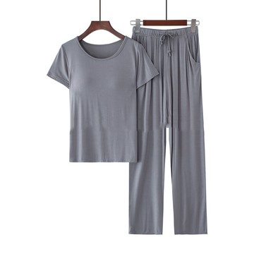 莫代爾柔軟涼感Bra T家居服-長褲套裝-深灰色