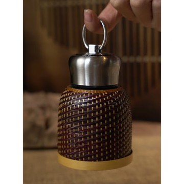 創意復古手工竹編水杯大容量不銹鋼小胖杯陶瓷大肚杯高保溫杯杯子