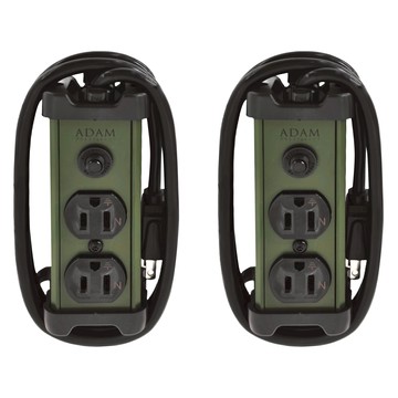 ADAMOUTDOOR 金屬2座延長用電源線組 鋁合金外殼 過載自動斷電保護  1m  軍綠色  2條