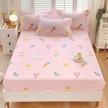 卡通床笠純棉可愛小兔子胡蘿卜動漫床罩兒童女孩床套防滑防塵床包