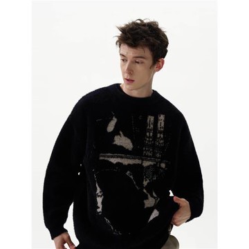 MADWITCH秋冬新款復古提花毛衣針織衫男女寬松小眾設計感情侶上衣