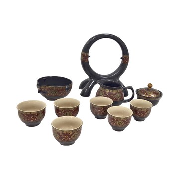 雲水如意自動茶具 陶瓷茶具套裝  茶海 + 公杯 + 碗身 + 碗蓋 + 底座  金盞花 + 紅色  1個