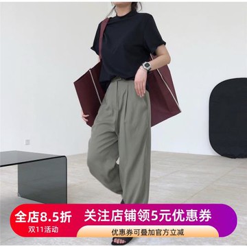 ALEI秋冬新品法式優雅全天絲休閑褲垂感高腰輕薄透氣直筒長褲西褲