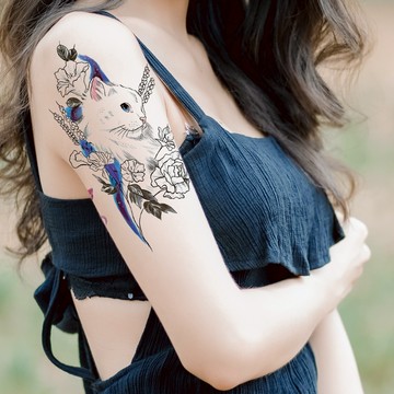 👑大邱紋身👑台灣現貨 花朵貓 防水 紋身貼紙 刺青貼紙 紋身貼 刺青貼 半甲 手臂 T05Z