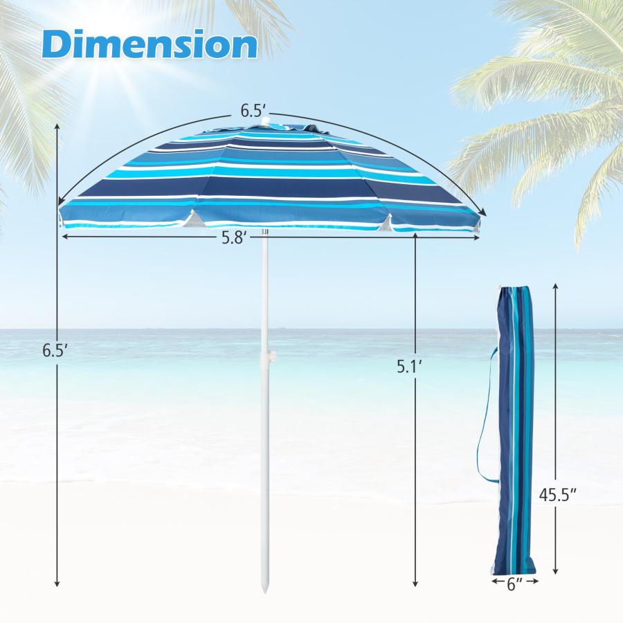 Tangkula 6.5 FT Beach Umbrella, Windproof Ventilated Sunshade Shelter with Tilt Mechanism, Sand Anchor, Portable Outdoor Sunshade Umbrella with Carry