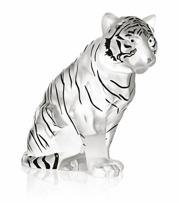 Lalique Sitting Crystal Tiger Sculpture