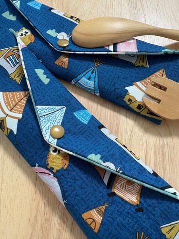 文青風環保純棉筷袋 一起去露營 沈穩藍 厚實手感 盛夏綻放 童趣