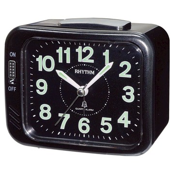 RHYTHM 日本麗聲時計 經典造型貪睡夜光鬧鐘  耀石黑
