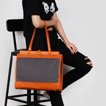 現貨+預購 單肩包帆布手提包-撞色植鞣皮大容量男女包包3色73xo50【獨家進口】【米蘭精品】