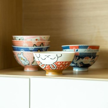 日本進口美濃燒家用米飯碗釉下彩陶瓷碗日式卡通動物兒童吃飯小碗