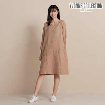 YVONNE 雙層紗繡花長袖洋裝-摩卡棕
