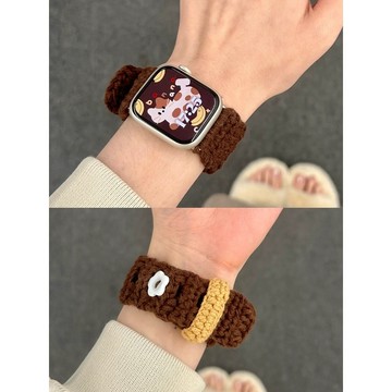 《台灣出貨》新款 適用 APPLE WATCH 手工鉤織錶帶 羊毛錶帶 S11 S10 SE 44 46mm 女士錶帶