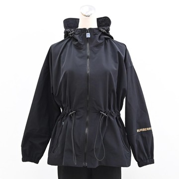 BURBERRY 8113654 腰部抽繩格紋連帽防風夾克外套.黑