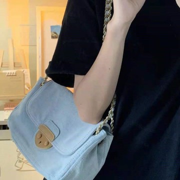 包包女夏季百搭新款潮時尚鏈條斜挎包單肩腋下牛仔帆布小方包
