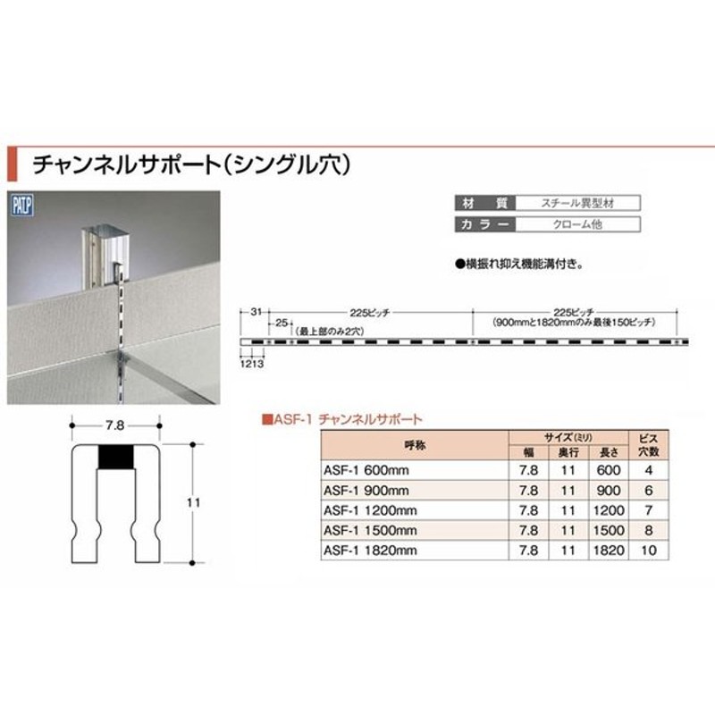 チャンネルサポート 棚柱 ロイヤル サイズ Aホワイト塗装 ASF-1-600 シングル 600mm 7.8×11mm