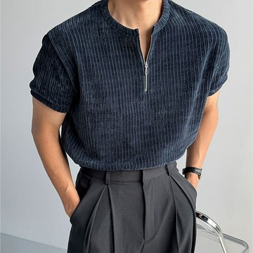 正韓奢華柔軟天鵝絨半拉鍊短袖上衣 4色 YUPPIE 預購商品 0707
