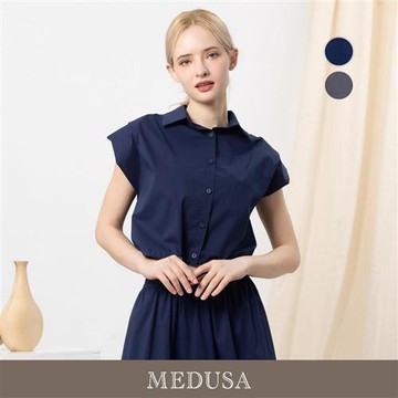現貨【MEDUSA 曼度莎】簡約擴肩短版抽繩襯衫 - 2色（M-XL）｜女短袖襯衫 短版上衣 休閒上衣