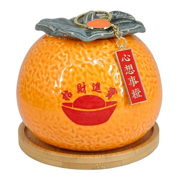 【吉祥開運坊】小資族必備【辦公室招財聖品 大橘大利聚寶盆大型 附木底座】開光