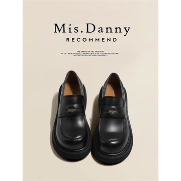 與愛私奔~張元英同款阿miu金幣粗跟懶人厚底樂福單鞋秋棕色小皮鞋