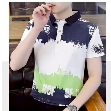 夏季新款男士POLO衫|大尺碼40-120公斤男裝上衣|印花翻領POLO衫|青春潮流短袖上衣|帶領冰絲上衣|韓版短袖衫男