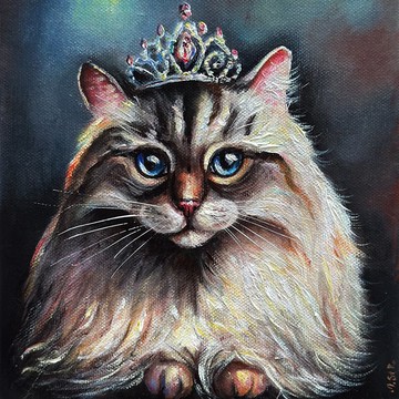 白貓畫布畫、皇家貓肖像、貓咪壁掛藝術、白貓海報