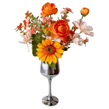 Floral M 南法橙香花園高腳杯玻璃仿真花禮  1個  黃色