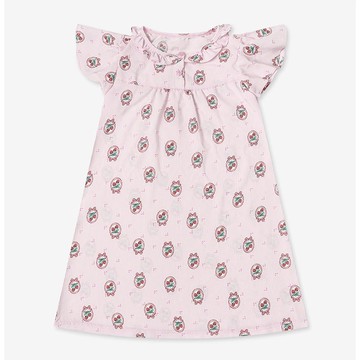 韓國 Mellisse - (COOL)韓製透氣涼感短袖睡裙-草莓直紋-淡粉