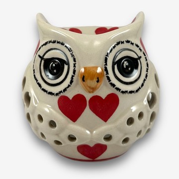 波蘭手繪手工陶-貓頭鷹精油燭台 11cm 紅心皇后系列 入門款