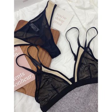 性感細帶內衣女法式三角杯超薄款夏季純欲細帶美背文胸罩新款