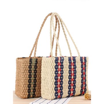 店長推薦新款豎條紋單肩草編包時尚女包夏日度假拍照沙灘編織包