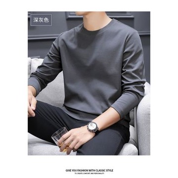 春秋液氨絲光棉長袖t恤男士純棉圓領打底衫外穿內搭男裝體恤上衣