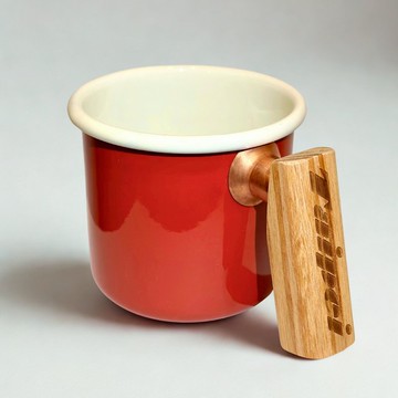 Truvii 檜木把手雙色琺瑯杯 露營杯 - 蘋果紅