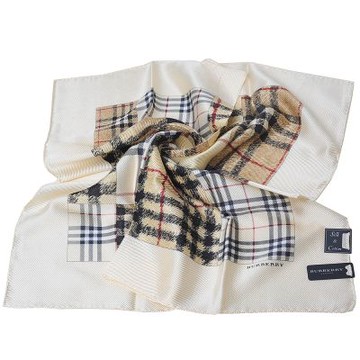 BURBERRY  經典格紋字母LOGO圖騰蠶絲混棉大帕領巾(淺駝色系/58CM)