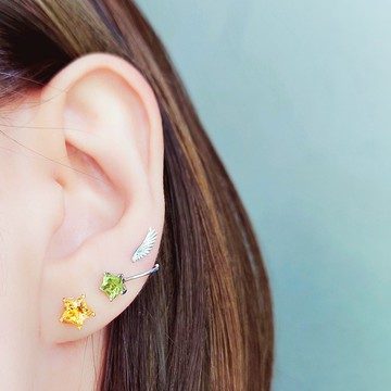鉅星黃水晶電鍍18K黃金純銀耳環
