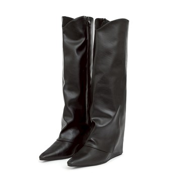 D+AF 時髦超模V口隱形增高褲管長靴