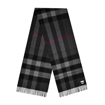 BURBERRY格紋羊絨圍巾(炭灰色)
