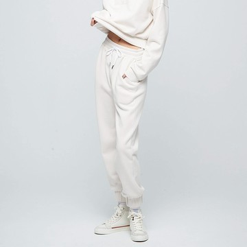 修身抽繩束口褲(女)-白樺木